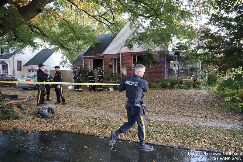 A Haddon Heights police officer establishes a police line at this fatal fire in Haddon Heights, NJ on October 24, 2026.