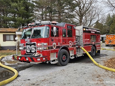Engine 56 of the Upper Macungie Fire Department on the scene of a mobile home fire