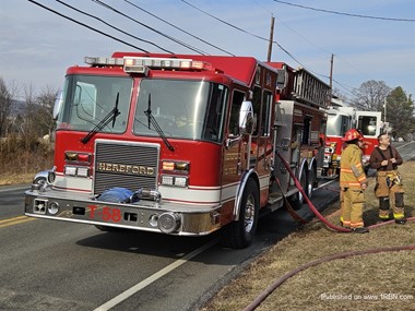 Tanker 58 of the Hereford Fire Company on the scene of a dwelling fire