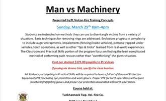 Man vs. Machinery Rescue Course Scheduled at Tunkhannock Township Firehouse