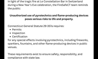 FireSafeCT Issues Reminder on Pyrotechnic Safety in Public Venues