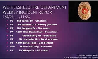 Wethersfield Fire Department Releases Weekly Incident Summary