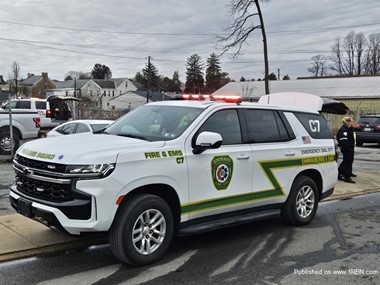 Chief 7 of the Emmaus Fire Department on the scene of a structure fire