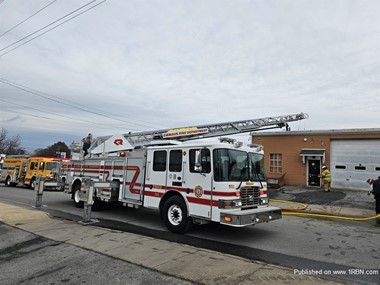 Ladder 7 of the Emmaus Fire Department on the scene of a structure fire