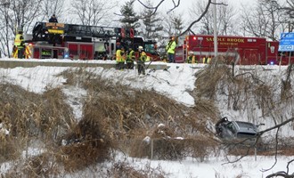 Car down embankment on rt 80 in Saddle Brook