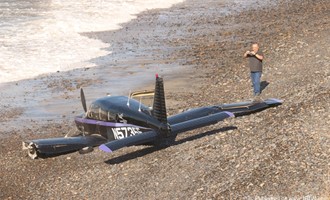 Aircraft lands on beach in Carlsbad