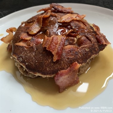 How do you make healthy pancakes taste good? Add bacon!
