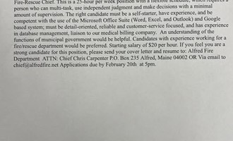 Alfred Fire & Rescue Seeks Administrative Assistant to Support Fire-Rescue Operations