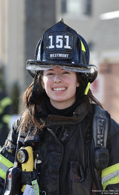 Westmont FF Julia Saia after assisting neighboring Haddonfield FD at a working fire