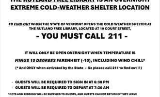 Rutland Free Library Designated as Overnight Extreme Cold-Weather Shelter