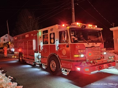 Rescue Engine 1 of the Lower macungie Fire Department on the scene of a dwelling fire