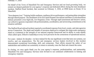 Mansfield Fire Chief Issues Letter of Appreciation Following Stafford Road Train Derailment