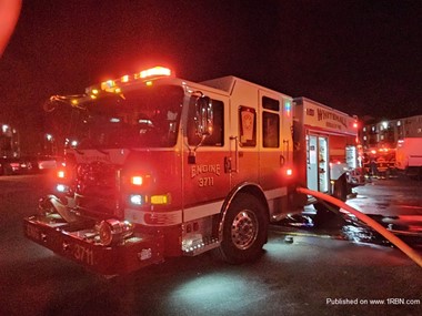 Engine 37 of the Whitehall F. D. on the scene of a 2nd alarm apartment fire