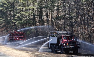 Manorville truck fire with brush fire
