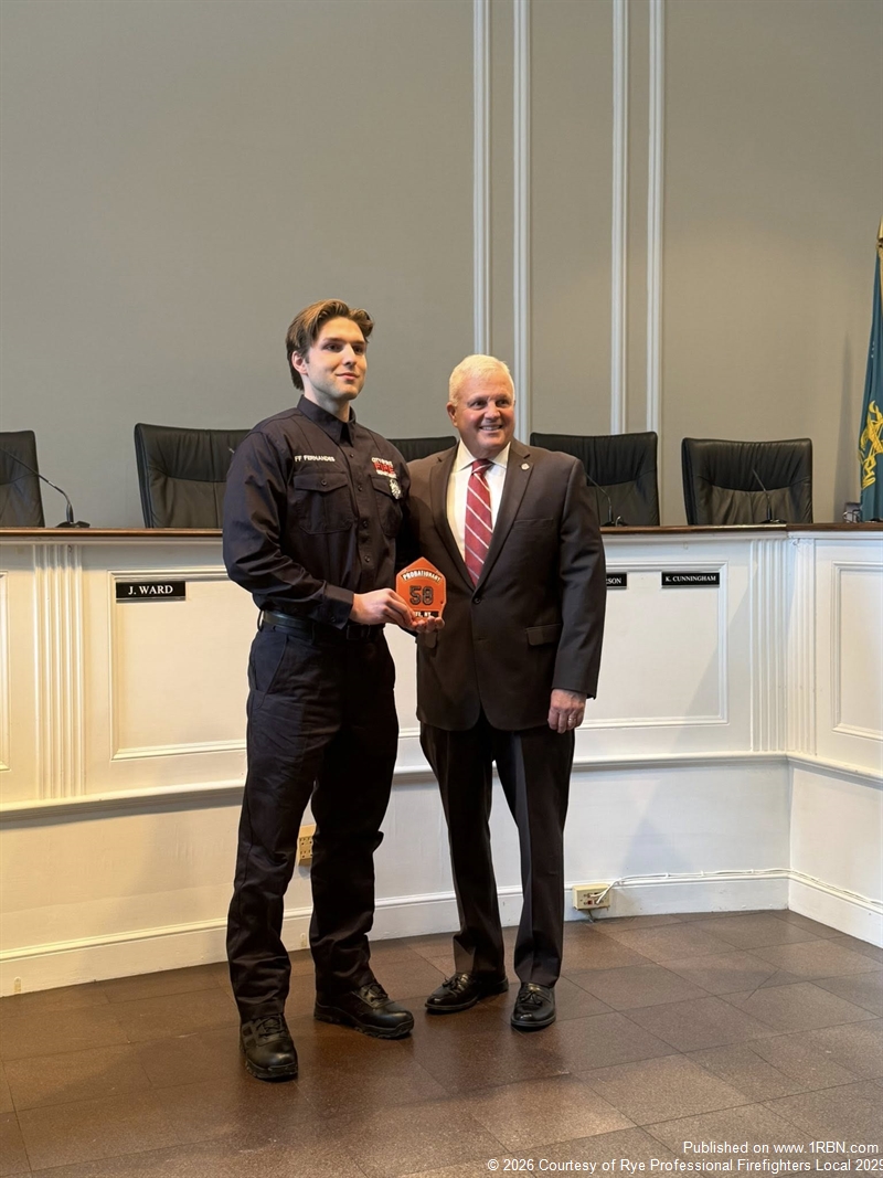 Rye FD Welcomes New Recruit at City Hall Ceremony