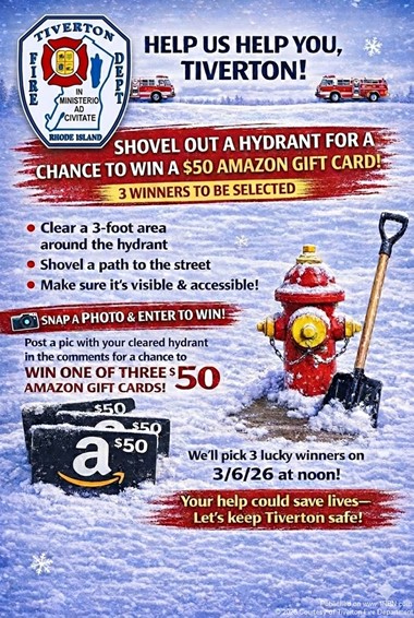 Tiverton Fire Department Launches Hydrant Shoveling Contest to Promote Winter Fire Safety