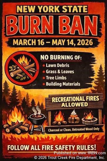 Trout Creek Fire Department Reminds Residents of New York State Burn Ban