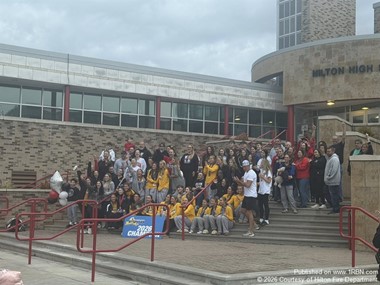 Firefighters Celebrate Hilton Varsity Cheer State Title