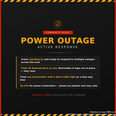 Bethel Park Issues Community Alert as Power Outages Impact Area, Crews Standing By