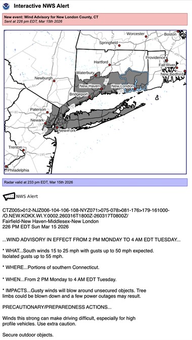 Wind Advisory Issued for Southern Connecticut with Strong Gusts Expected