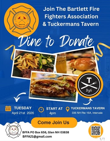 Bartlett Firefighters Association Announces “Dine to Donate” Fundraiser at Tuckerman’s Tavern