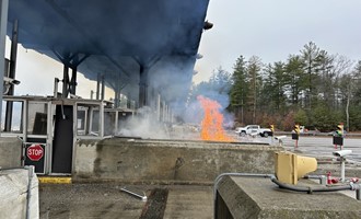 Multi Agency Response Controls Electric Vehicle Fire at Toll Plaza Crash