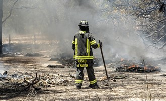 Brush and tires on fire