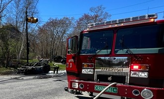 Vehicle Fire Fully Engulfs Car on Route 177, Prompting Temporary Road Closure