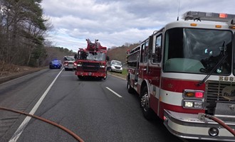 FIERY TWO-VEHICLE CRASH PROMPTS MUTUAL AID RESPONSE ON ROUTE 128