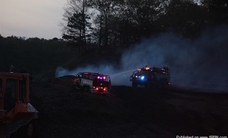 Yaphank Fire Department Battles Large Mulch Fire on East Main Street
