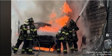 West Paterson firefighters battle a car and two homes on fire