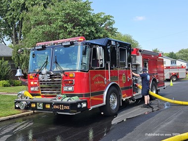 Engine 11 of the Greenawalds Fire Company on the scene and in service at a dwelling fire