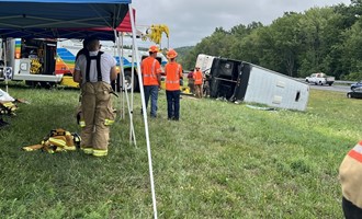 Passenger bus rolls over on NYS Thruway