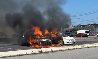 Bethpage Firefighters Extinguished Vehicle Fire on Hicksville Road