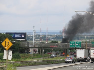 Car fire on I. 495 East, North Bergen