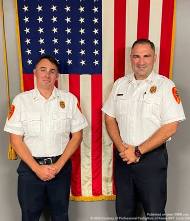 Keene Firefighters Congratulate Seymour and Rogowski on New Leadership Roles