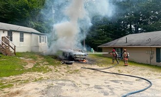 Antrim Crews Battle Fully Involved Vehicle Fire