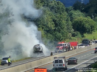 Working Truck Fire On The Pennsylvania Turnpike in Lower Macungie Township