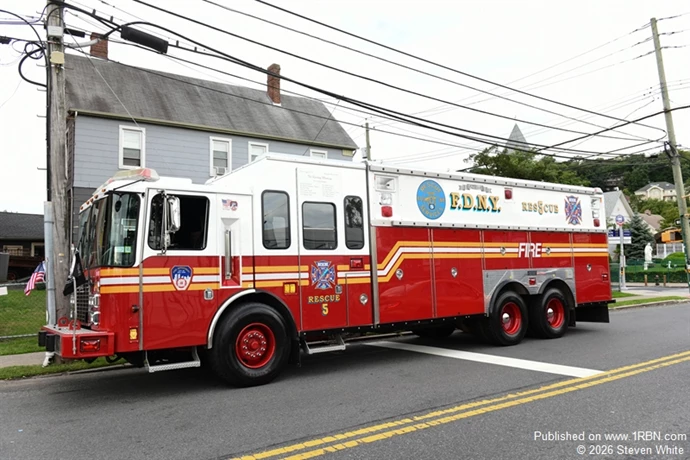 The original Rescue 5 truck restored by the Carl Bini Foundation. Firefighter Bini of Rescue 5 was killed on 9/11