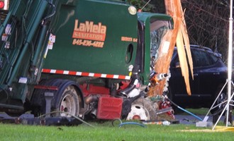 Truck strikes pole Entrapment