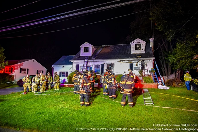 Colonie Firefighters On The Front Lawn of The Fire Building Staging