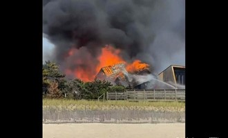 West Sayville Responders Lug Equipment Aboard Ferry to Aid Fire Island Pines Firefight