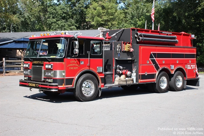 Lambertville has placed into service a 1990 Pierce dash 2000-gpm/3000-gwt pumper-tanker that saw original duty in New Hope, Pa. Engine 17 has two rear direct fill and dump valves, three cross lay hose beds and it carries hard suction hose.