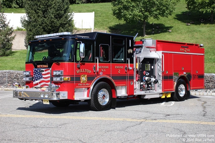 Netcong Engine 2 is a 2025 Pierce Saber 1500-gpm/750-gwt top mount pumper. Features include a deck gun, scene lights, rear vision camera, one rear discharge and one outlet, plus ground ladders are stored in a hose bed compartment. It was sold by
Fire & Safety Services.