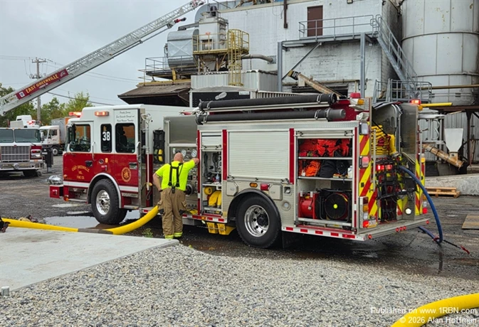 Engine 38-1 of the East Greeenville Fire Company on the scene of an Industrial Fire In Upper Hanover Township on September 27th