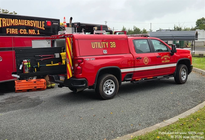 Utility 38 of the East Greenville Fire Company on the scene of an industrial fire in Upper Hanover Township on September 27th 