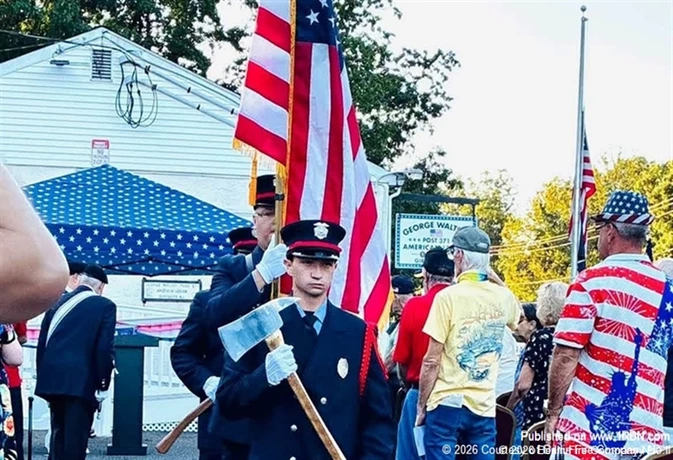 A member of the Berlin Fire Company No. 1 Honor Guard participates in the Gibbsboro American Legion Post 371 annual 9/11 Recognition and Remembrance Ceremony. Berlin’s Honor Guard joined veterans, fellow first responders and community members to mark the 25th anniversary of the attacks and honor those who were lost. The Honor Guard concluded the evening by respectfully retiring the nation’s colors.