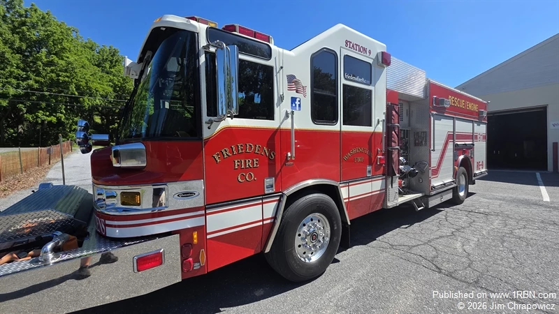 Friedens Fire Company has placed this 2005 Pierce Quantum (1500/750) in service as Rescue Engine 9.  This apparatus previously served as Engine 27-13 with the Palmer Municipal Fire Department.