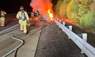 Firefighters Battle Car Fire, Help Move 125 Calves After Route 283 Crash