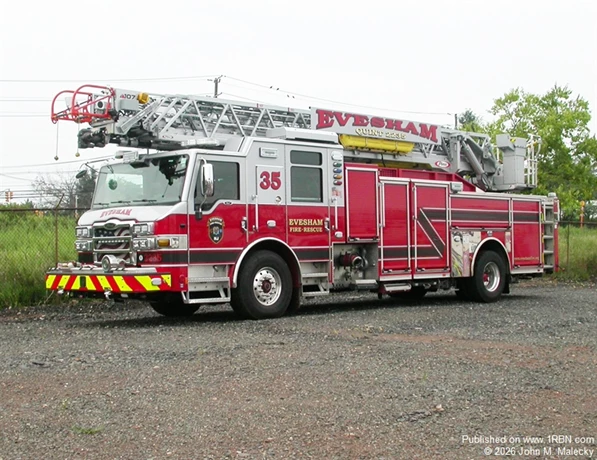 Evesham Township Q-22-35, 2022 Pierce Impel PUC, 1500/500/20 and 107 foot aerial. It was sold by Fire & Safety Services.